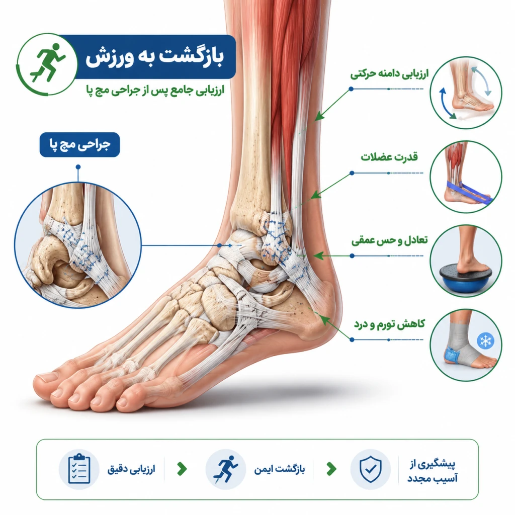 ارزیابی بازگشت به ورزش پس از جراحی مچ پا | معیارهای آمادگی، زمان‌بندی و کاهش ریسک آسیب مجدد