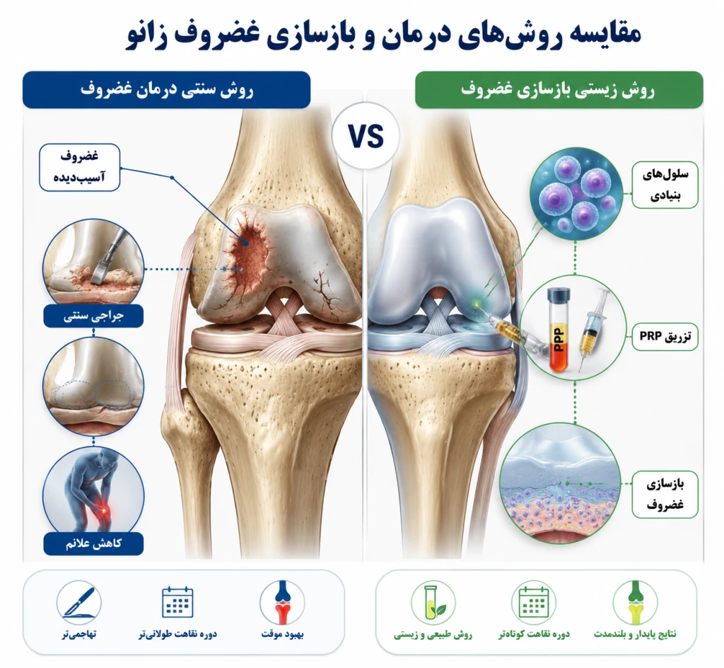 مقایسه روش‌های سنتی و زیستی در بازسازی غضروف | رویکردی نوین در درمان مفاصل