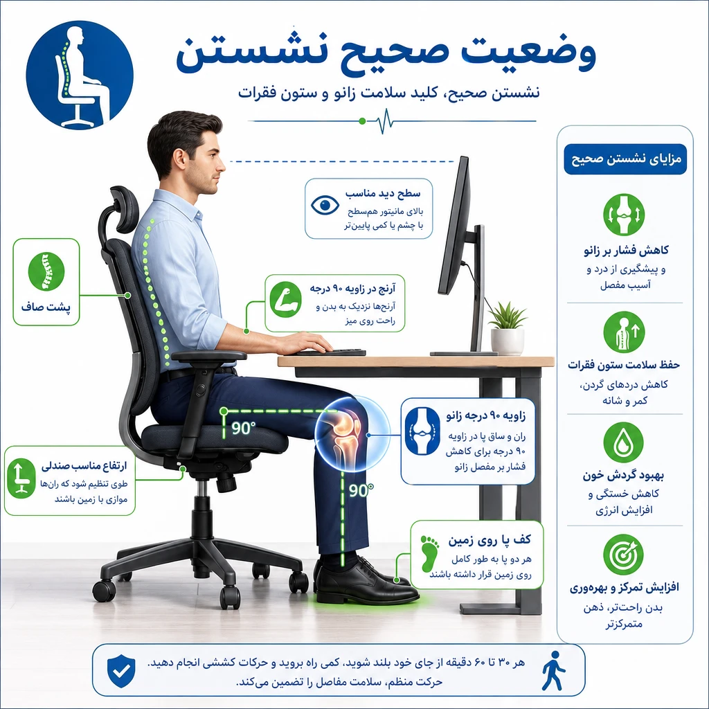 اصلاح نحوه نشستن در محل کار برای کاهش درد زانو