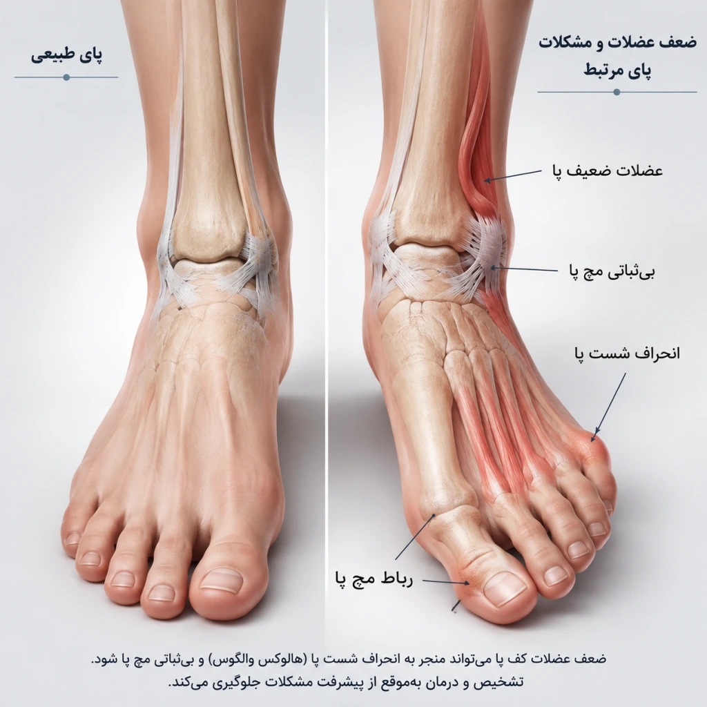 ضعف عضلات پا چگونه خطر انحراف شست و بی‌ثباتی مچ پا را افزایش می‌دهد؟ | بررسی نقش عضلات در سلامت پا