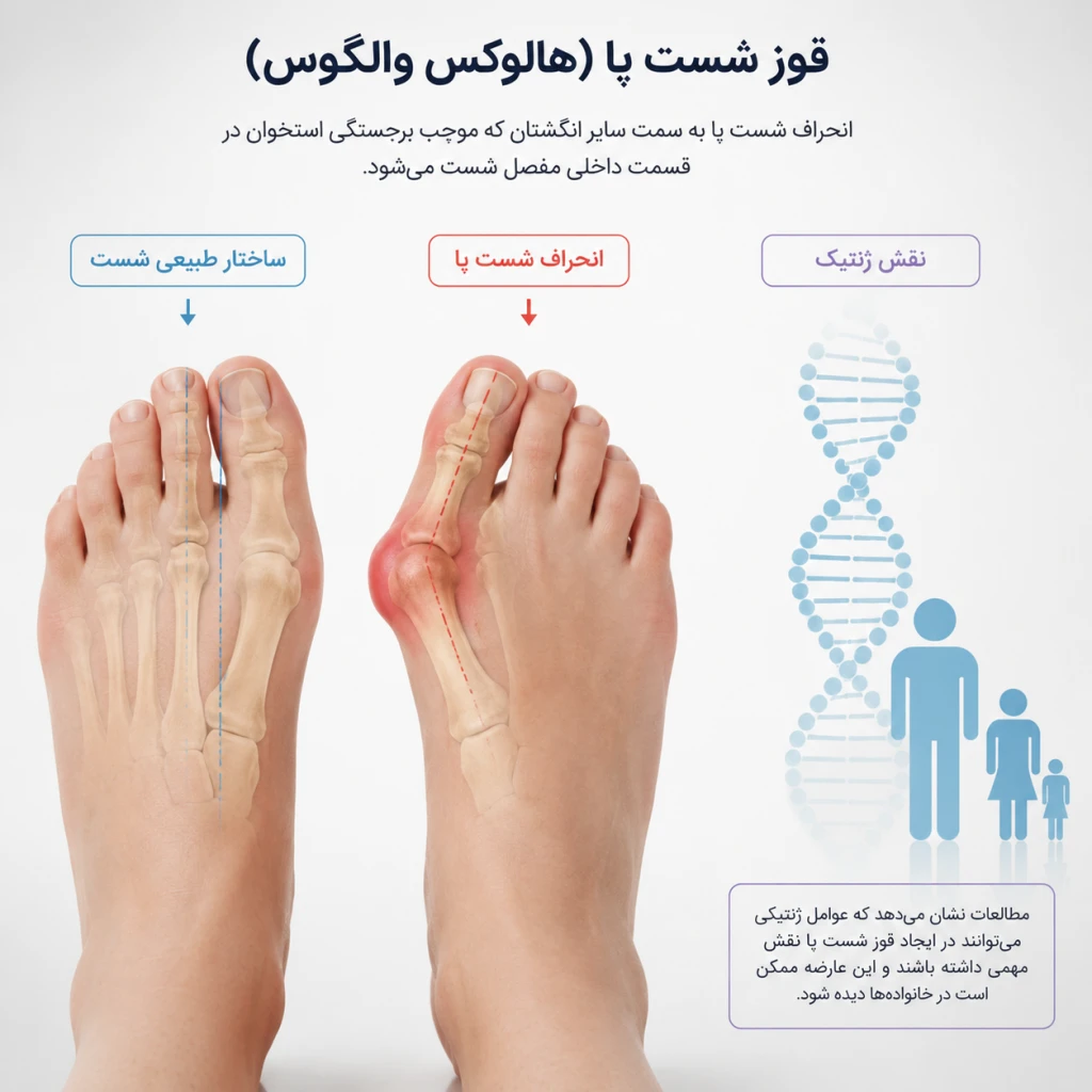آیا سابقه خانوادگی می‌تواند احتمال جراحی اصلاح هالوکس والگوس را افزایش دهد؟ | بررسی نقش ژنتیک در قوز شست پا