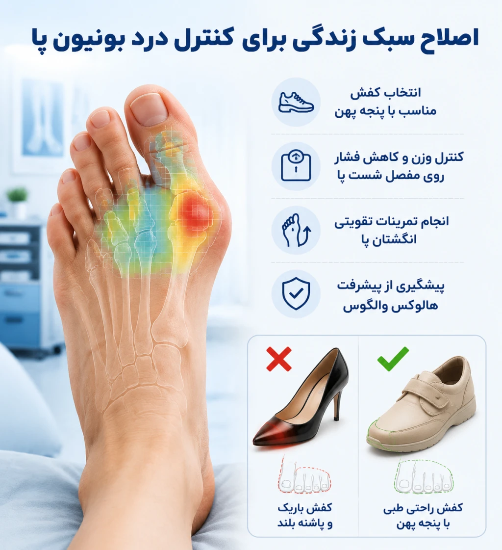 اصلاح سبک زندگی برای کنترل درد بونیون پا و جلوگیری از جراحی