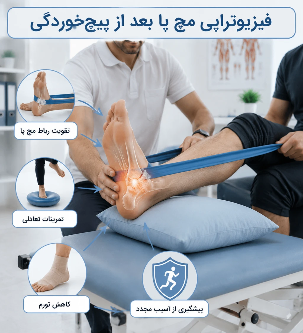 فیزیوتراپی مچ پا بعد از پیچ خوردگی چگونه مانع عود آسیب می‌شود؟ | بررسی علمی توانبخشی رباط مچ پا