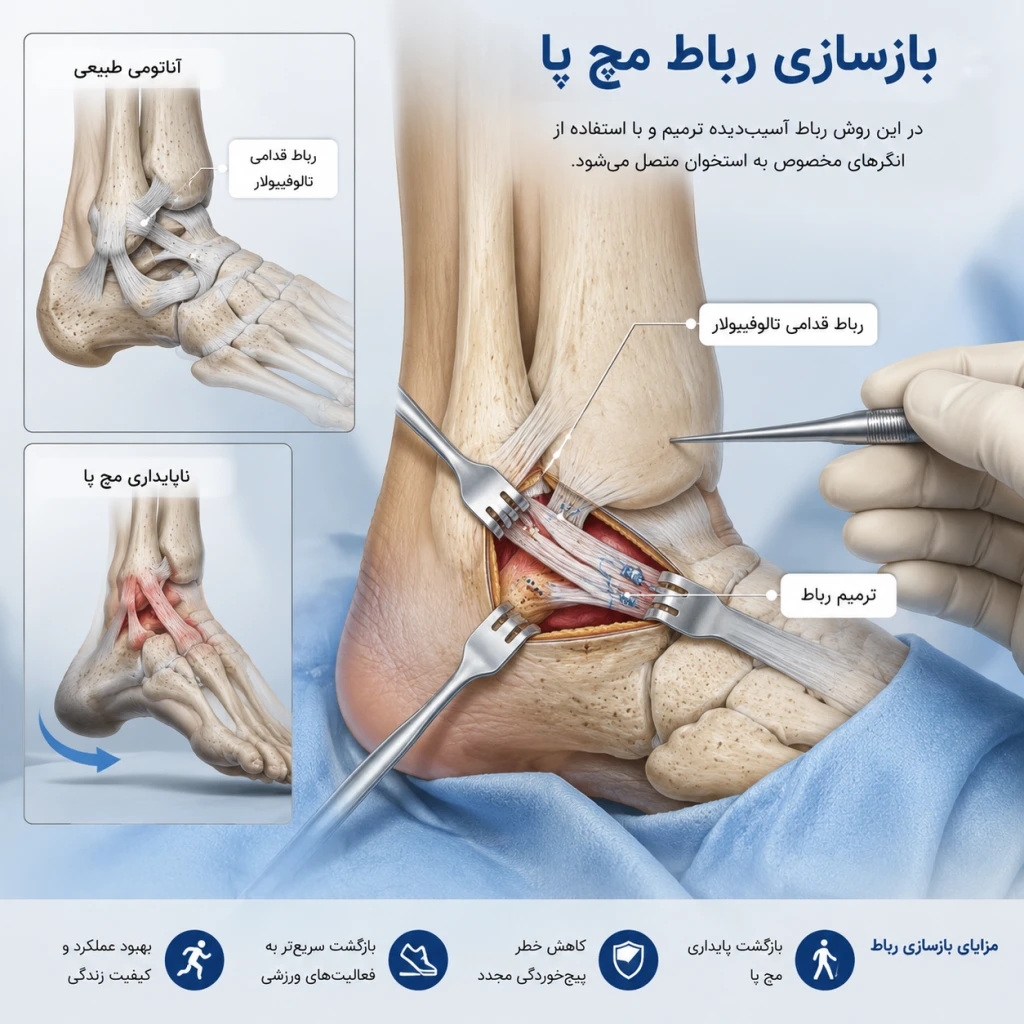 نتایج بلندمدت جراحی بازسازی رباط مچ پا | درمان پیچ‌خوردگی‌های مکرر مچ پا
