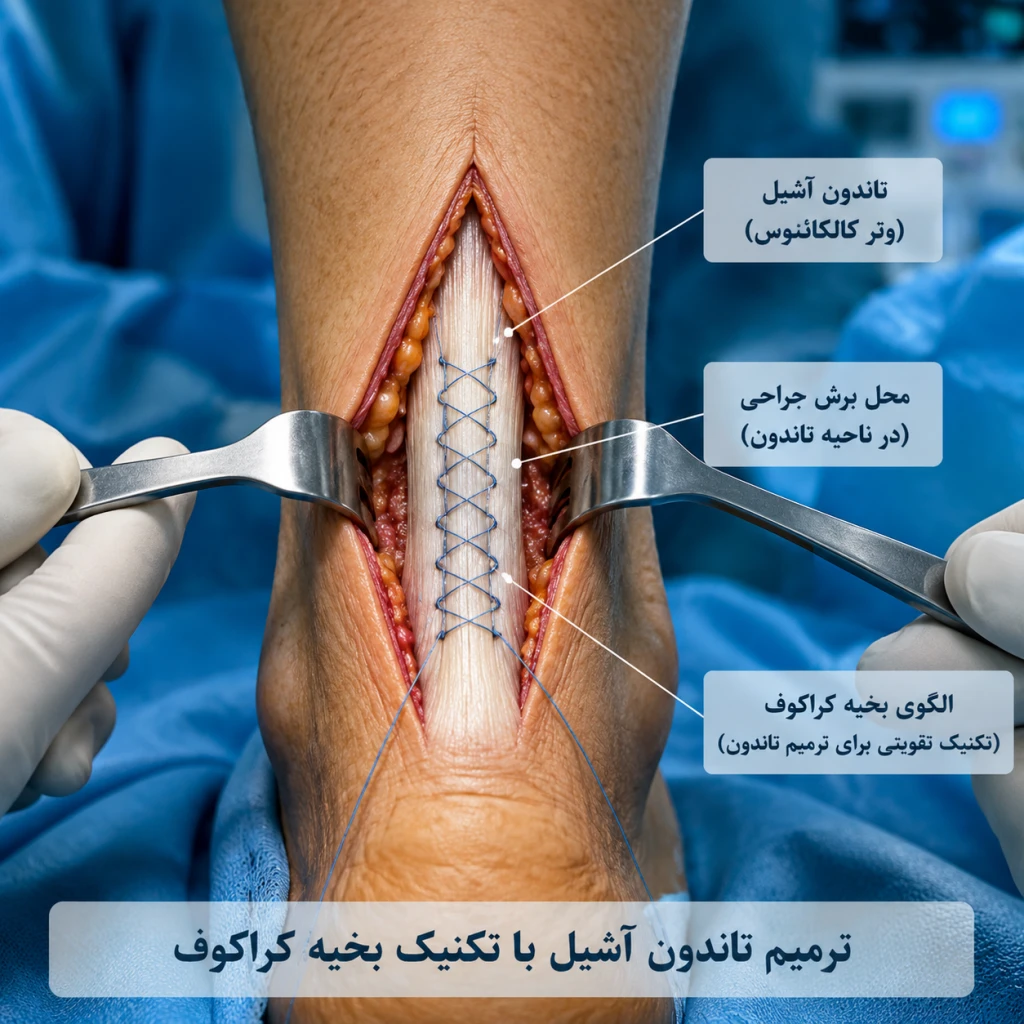 ترمیم تاندون آشیل با تکنیک کرکوالد و اصلاحات جدید | رویکردی مدرن در جراحی ارتوپدی