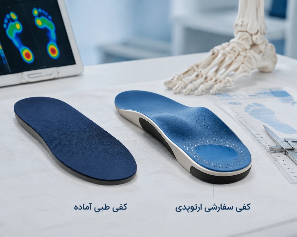 تفاوت کفی طبی آماده با کفی سفارشی ارتوپدی چیست | بررسی انتخاب مناسب برای صافی کف پا