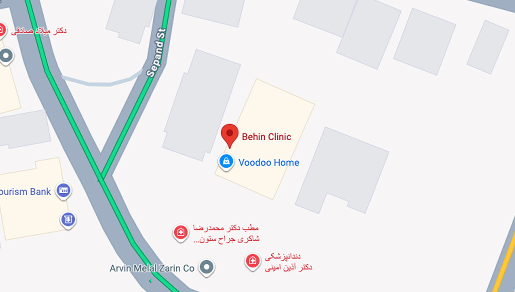 موقعیت کلینیک بهین روی نقشه، بزرگراه ارتش، محله کاشانک تهران