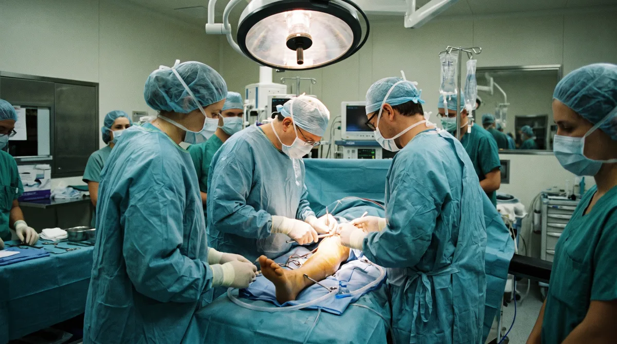 تیم جراحی در حال انجام عمل پا و مچ پا در اتاق عمل