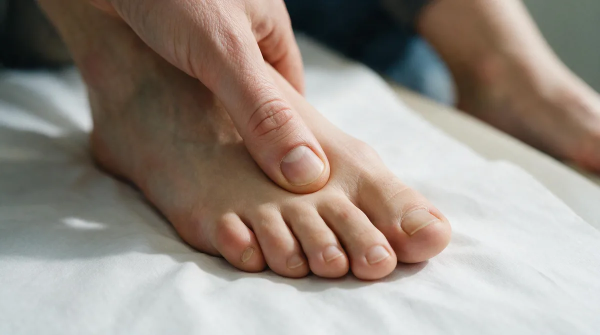 فشار انگشت پزشک روی پنجه‌ی پا برای یافتن نقطه‌ی درد