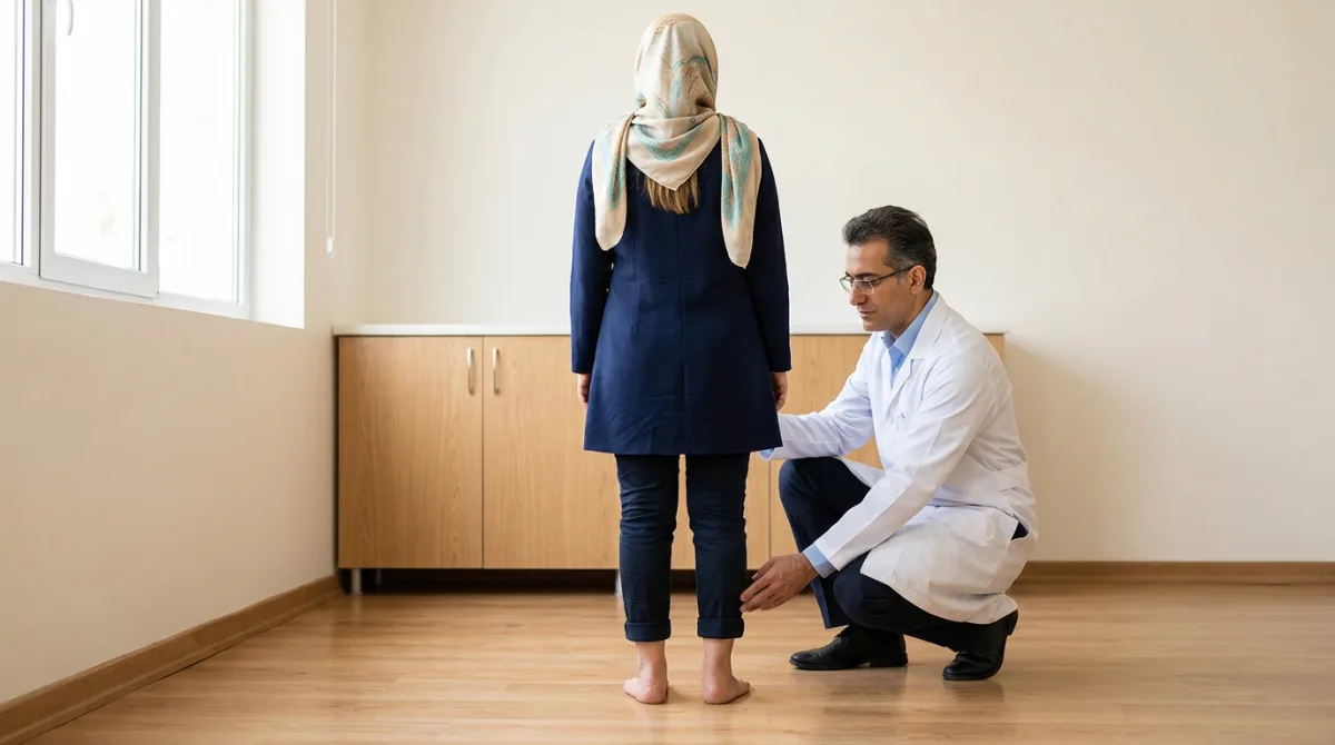 معاینه‌ی پا از پشت در حالت ایستاده برای تشخیص نوع صافی کف پا