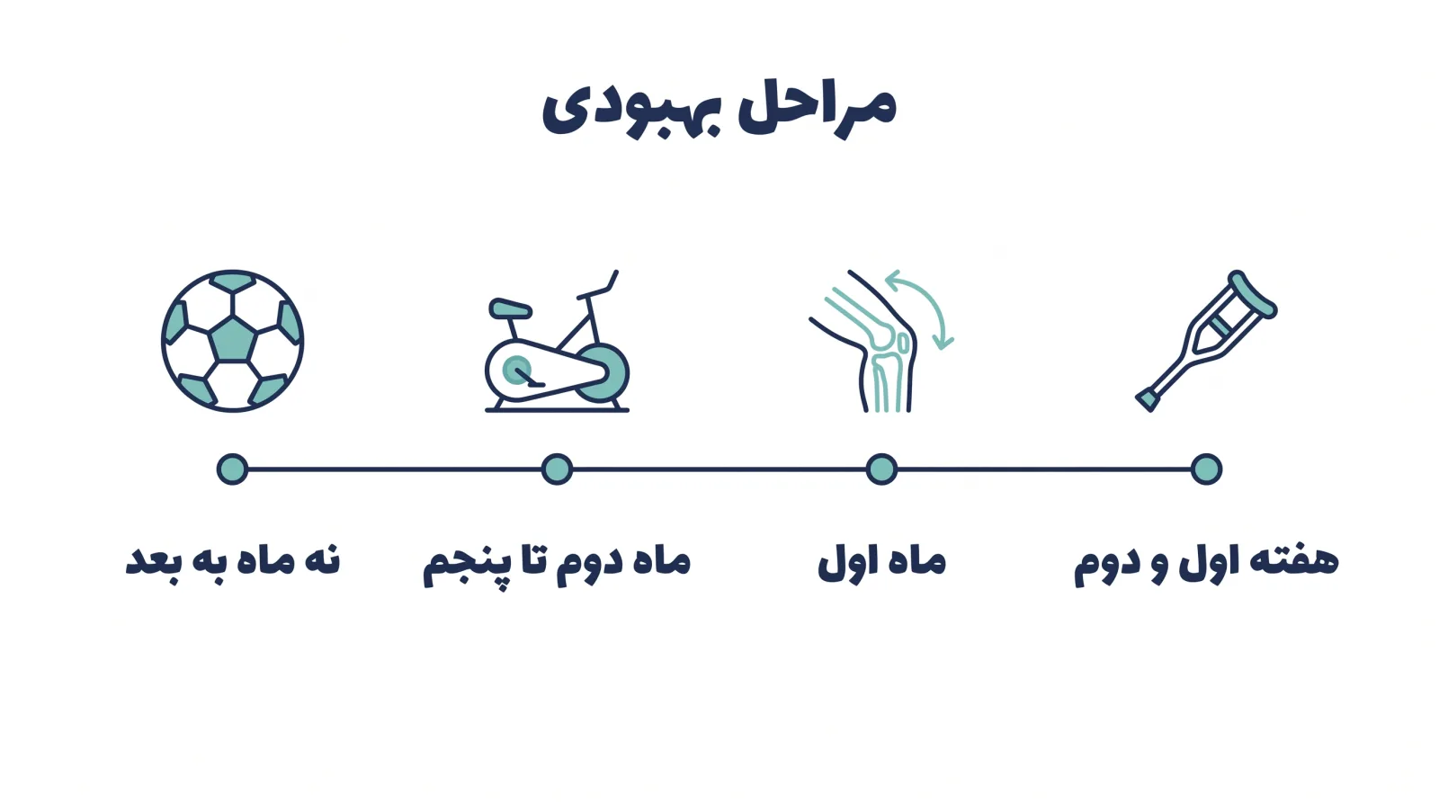اینفوگرافیک مراحل بهبودی بعد از عمل رباط صلیبی از هفتهی اول تا بازگشت به ورزش
