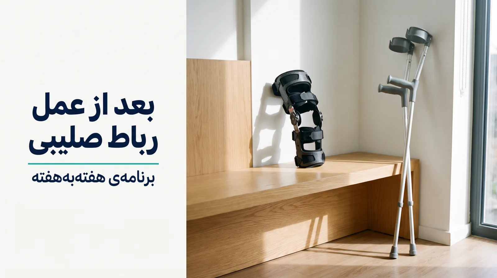 بعد از عمل رباط صلیبی؛ بریس زانو و عصا در اتاق توانبخشی، برنامه‌ی هفته‌به‌هفته‌ی بهبودی