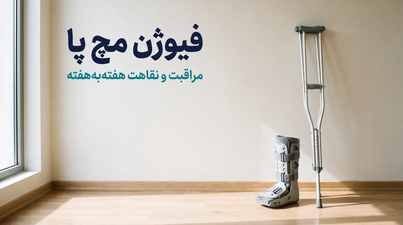 فیوژن مچ پا؛ بوت و عصای زیر بغل در اتاقی روشن، مراقبت و نقاهت هفته‌به‌هفته